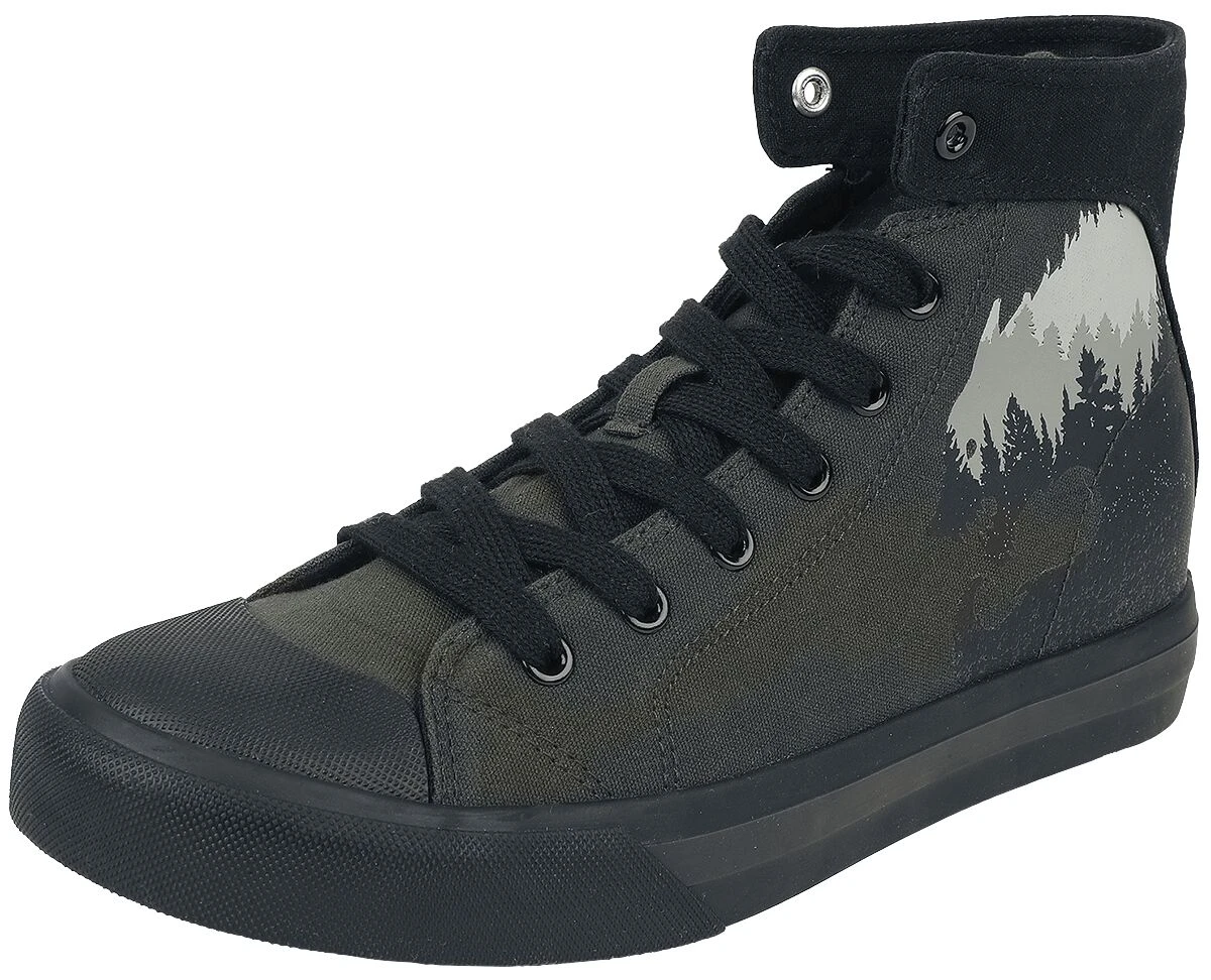 "Sneakers With Forest And Wolf Print" Sneakers High Dark Grey By Black Premium By EMP