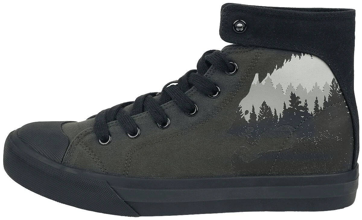 "Sneakers With Forest And Wolf Print" Sneakers High Dark Grey By Black Premium By EMP - Image 4