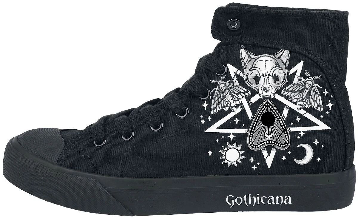 "Sneakers With Pentagrams And Occult Symbols" Sneakers High Black By Gothicana By EMP - Image 4