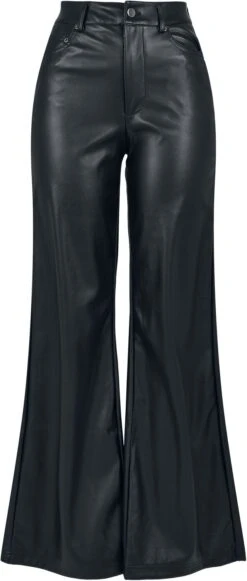 "Ladies Faux Leather Wide Leg Trousers" Imitation Leather Trousers Black By Urban Classics