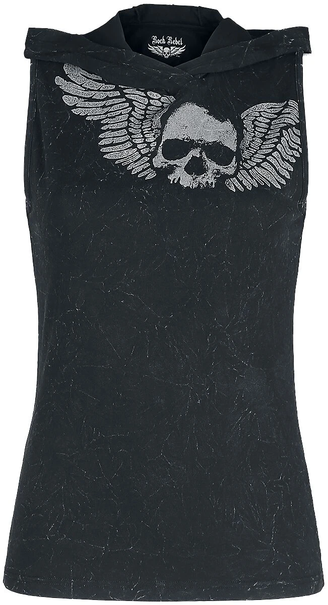 "Printed Hooded Top" Top Dark Grey By Rock Rebel By EMP