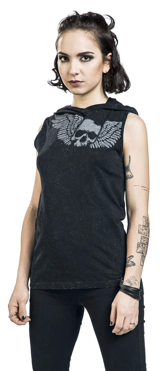 "Printed Hooded Top" Top Dark Grey By Rock Rebel By EMP - Image 4