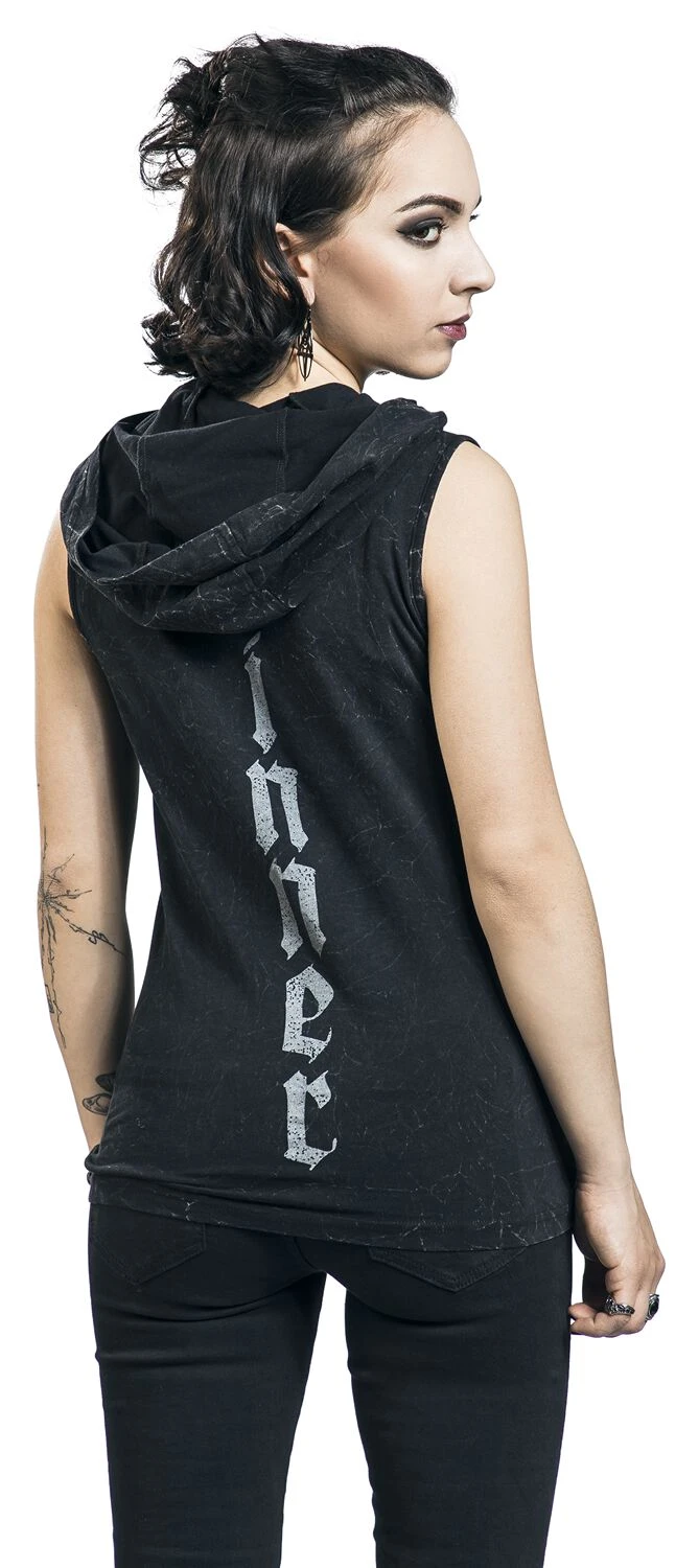 "Printed Hooded Top" Top Dark Grey By Rock Rebel By EMP - Image 5