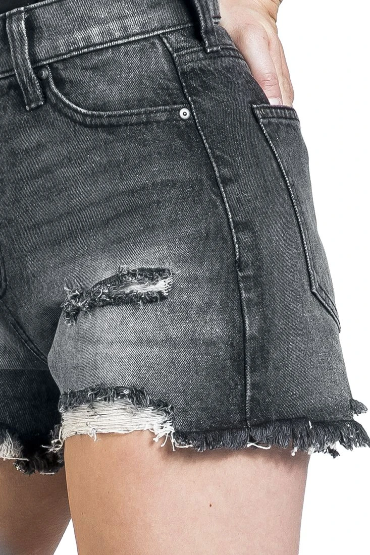 "Shorts With Distressed Effects" Hot Pants Black By RED By EMP - Image 3