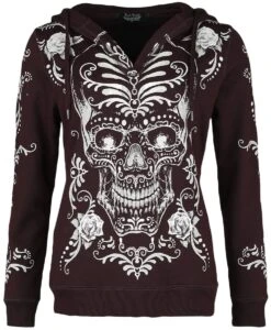 "Hoodie With Día De Los Muertos Print" Hooded Sweater Burgundy By Rock Rebel By EMP