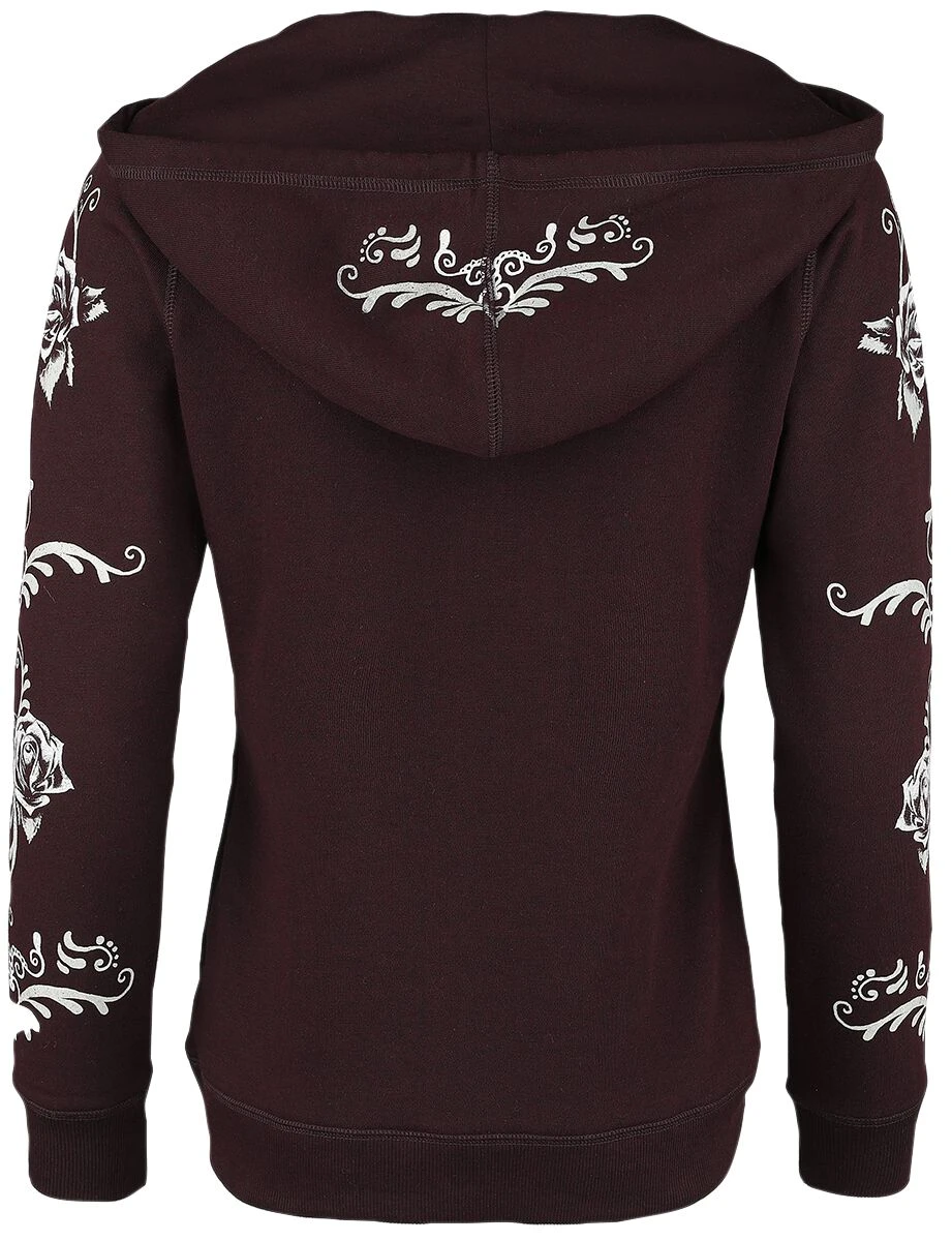 "Hoodie With Día De Los Muertos Print" Hooded Sweater Burgundy By Rock Rebel By EMP - Image 2