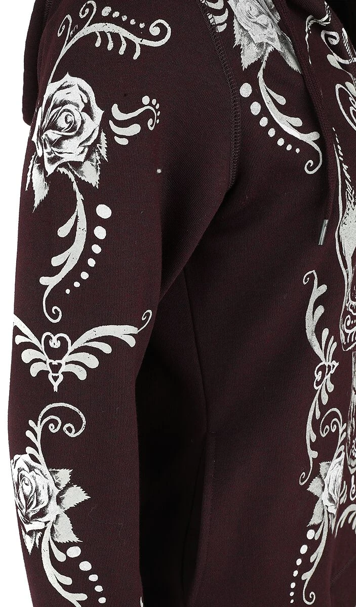 "Hoodie With Día De Los Muertos Print" Hooded Sweater Burgundy By Rock Rebel By EMP - Image 3