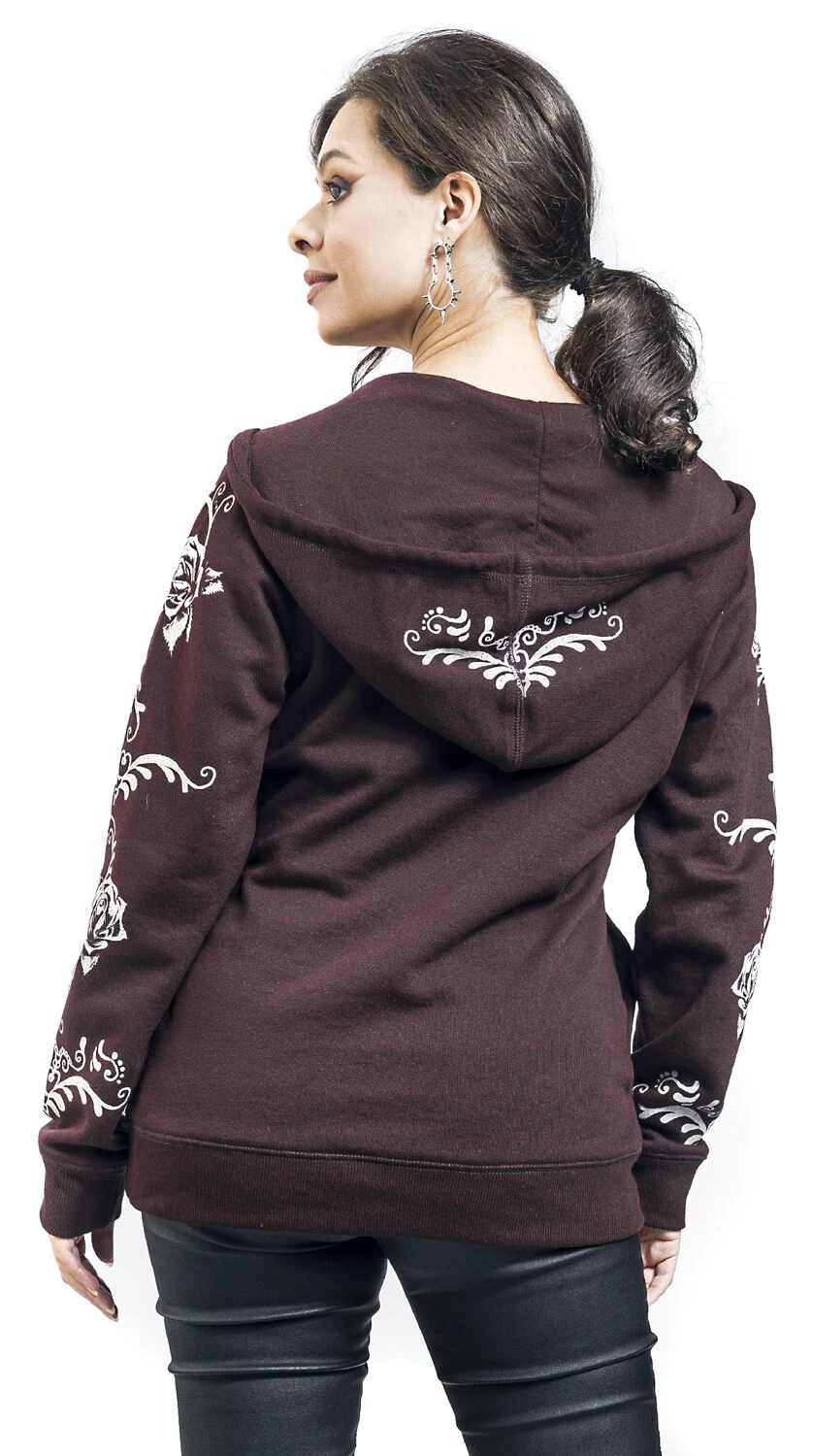 "Hoodie With Día De Los Muertos Print" Hooded Sweater Burgundy By Rock Rebel By EMP - Image 6