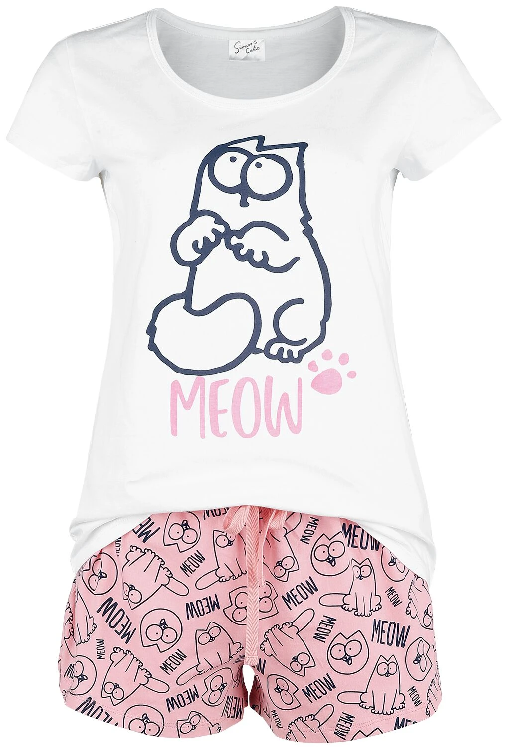"Meow" Pyjama White-pink By Simon' S Cat