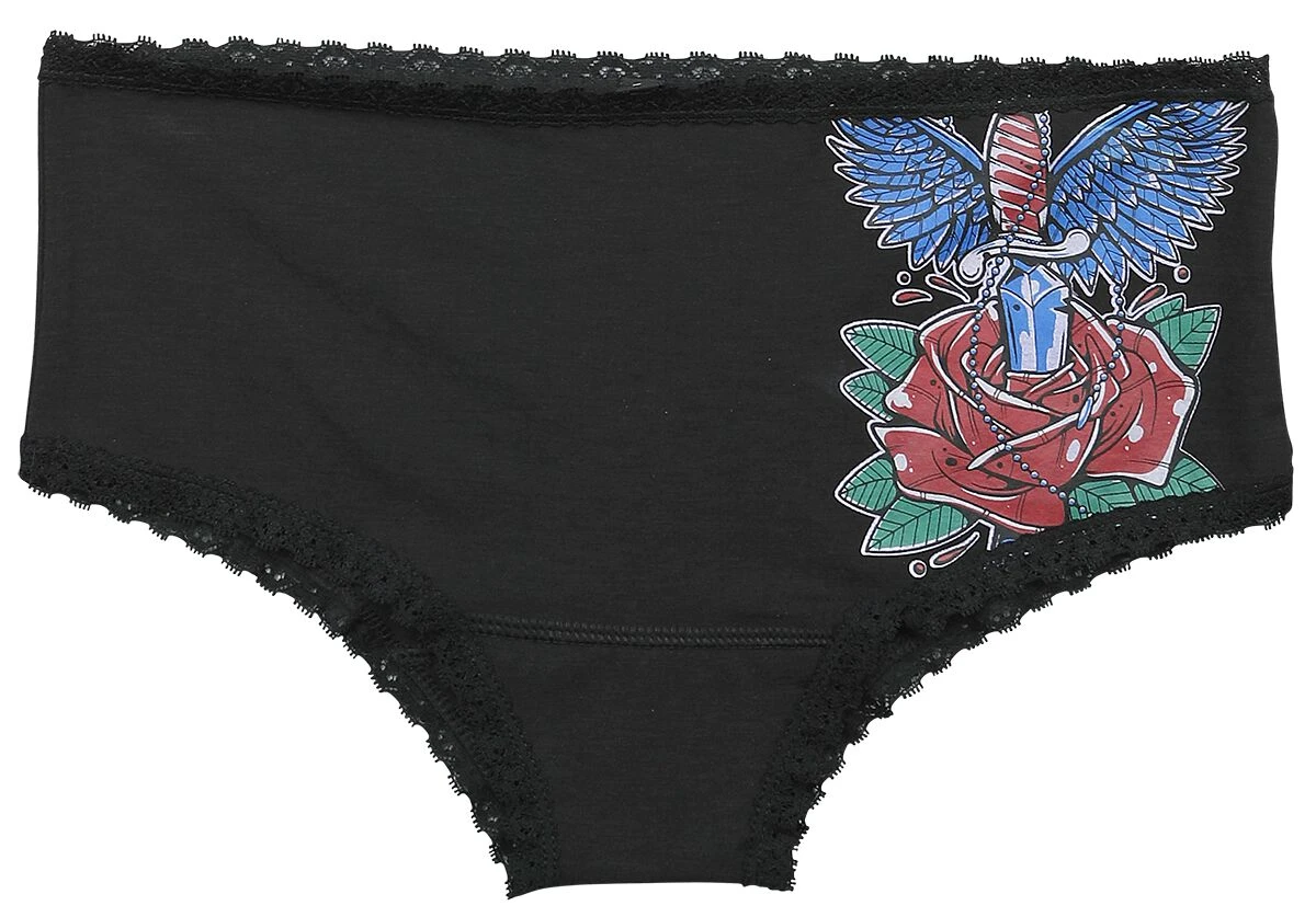 "Three-pack Of Pants With Old School Motifs" Panty Set Black By Rock Rebel By EMP - Image 4