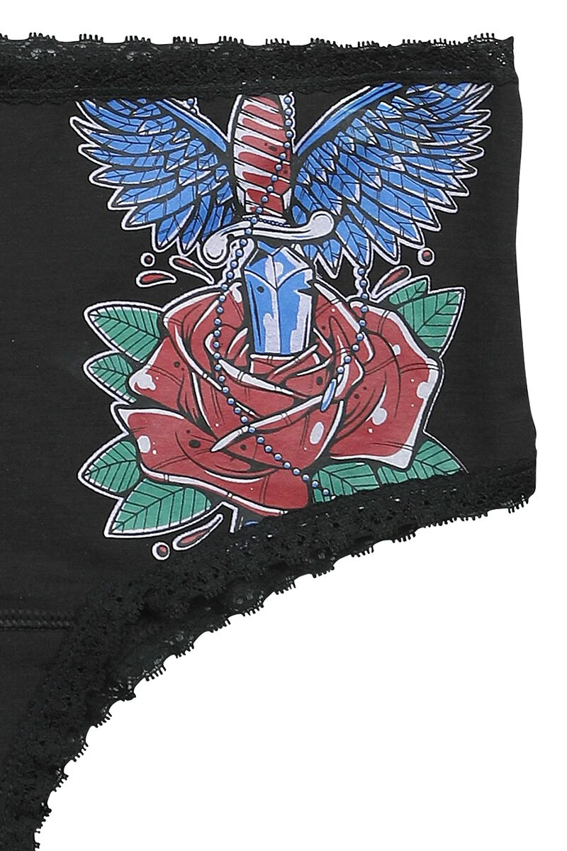 "Three-pack Of Pants With Old School Motifs" Panty Set Black By Rock Rebel By EMP - Image 5