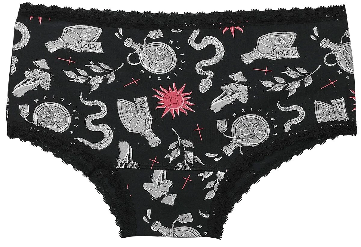 "Three-pack Of Pants With Witch Motifs" Panty Set Black By Gothicana By EMP - Image 4