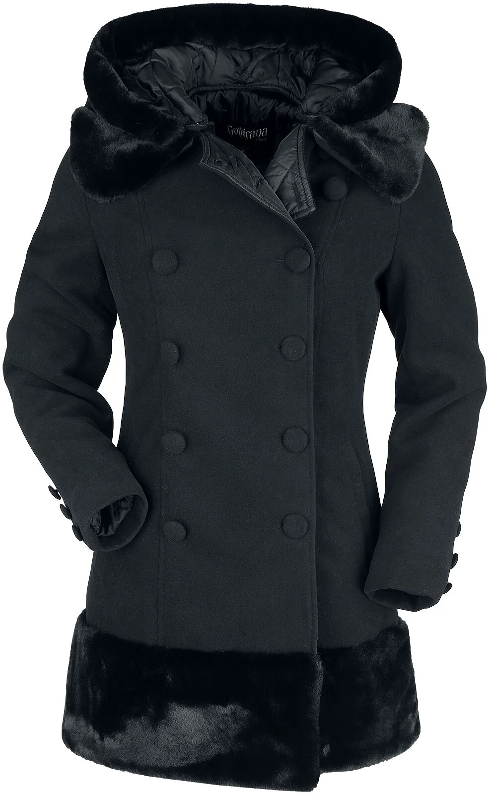 "Jacket With Plush" Winter Jacket Black By Gothicana By EMP