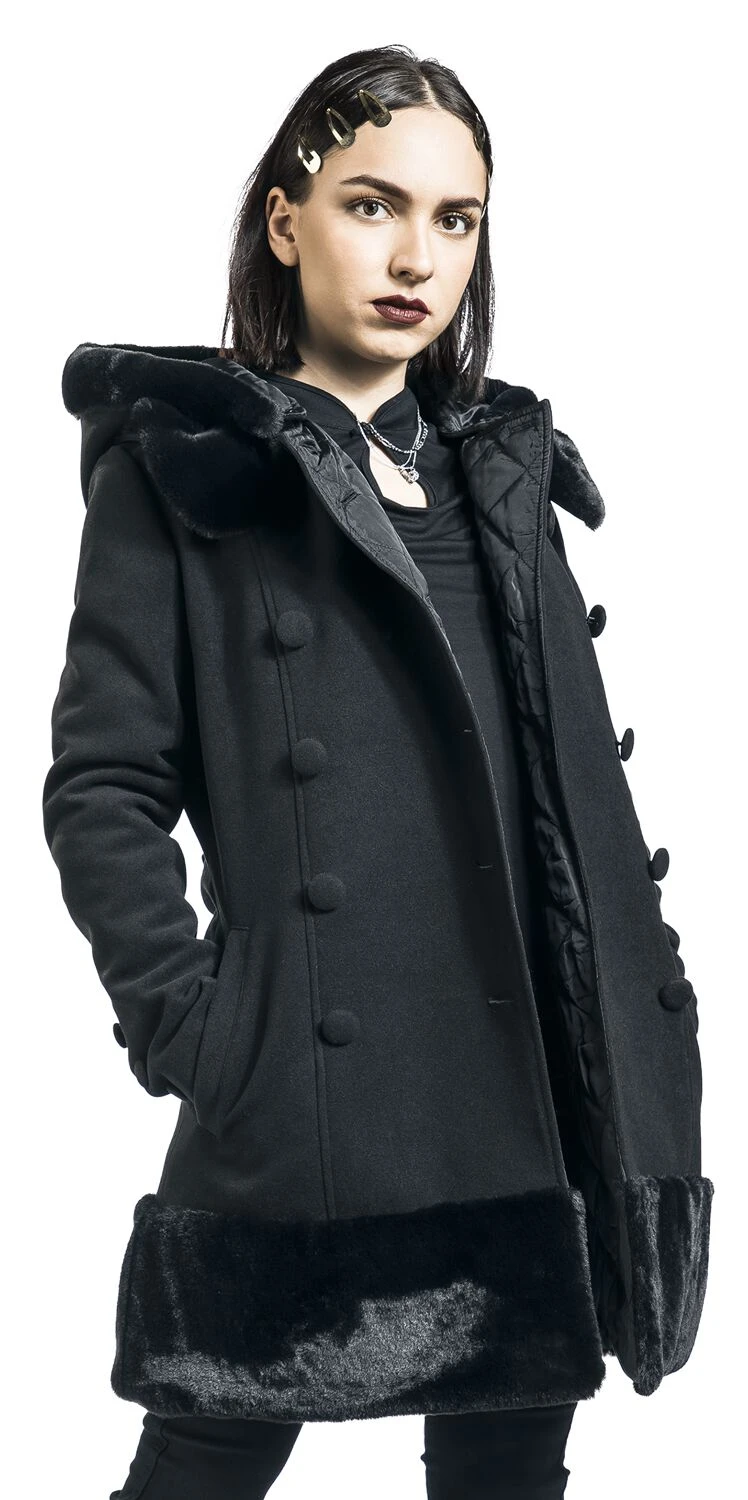 "Jacket With Plush" Winter Jacket Black By Gothicana By EMP - Image 4