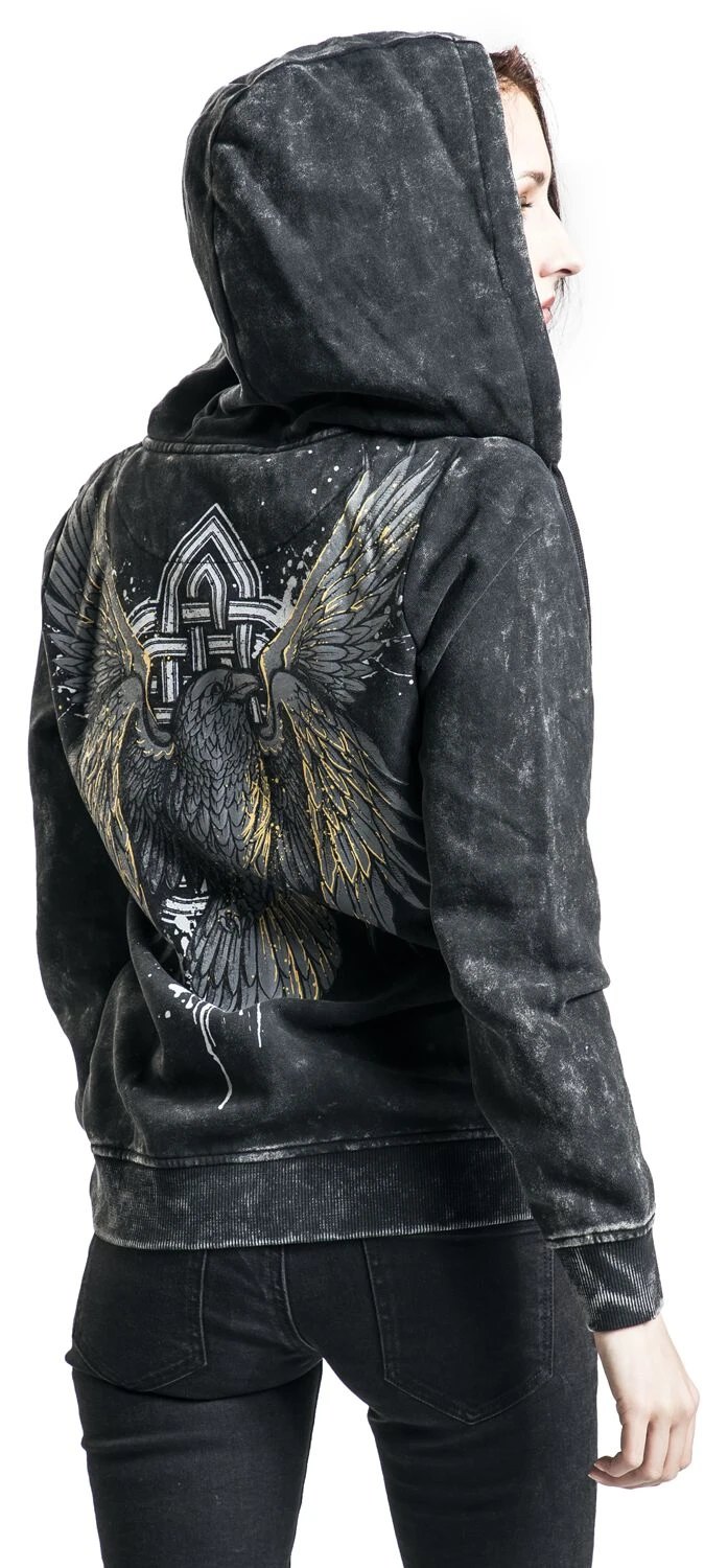 "Hooded Jacket With Celtic Adornment" Hooded Zip Black By Black Premium By EMP - Image 7