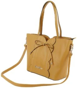 "Bow Front Scalloped Shopper Bag" Handbag Brown By Voodoo Vixen