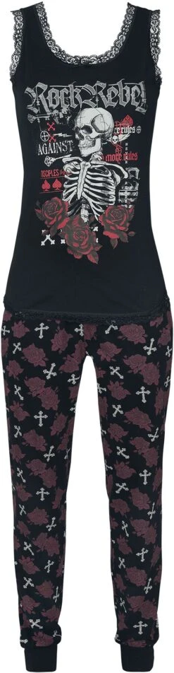 "Pyjamas With Roses And Skull" Pyjama Black By Rock Rebel By EMP