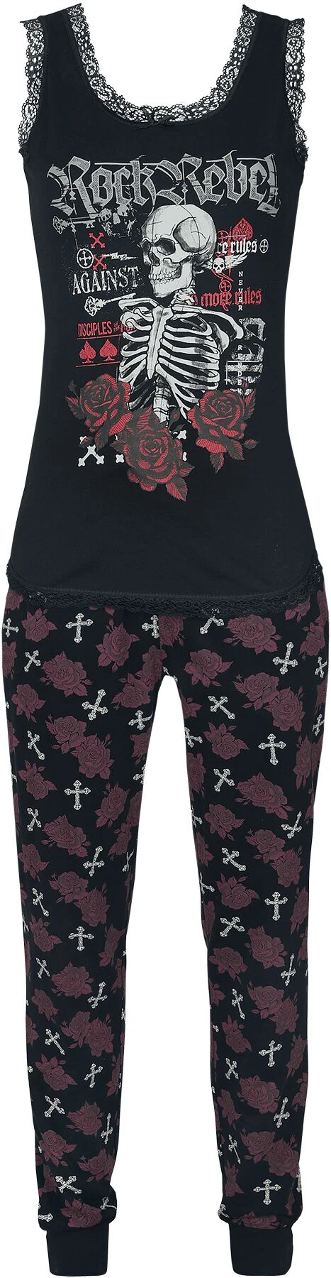 "Pyjamas With Roses And Skull" Pyjama Black By Rock Rebel By EMP