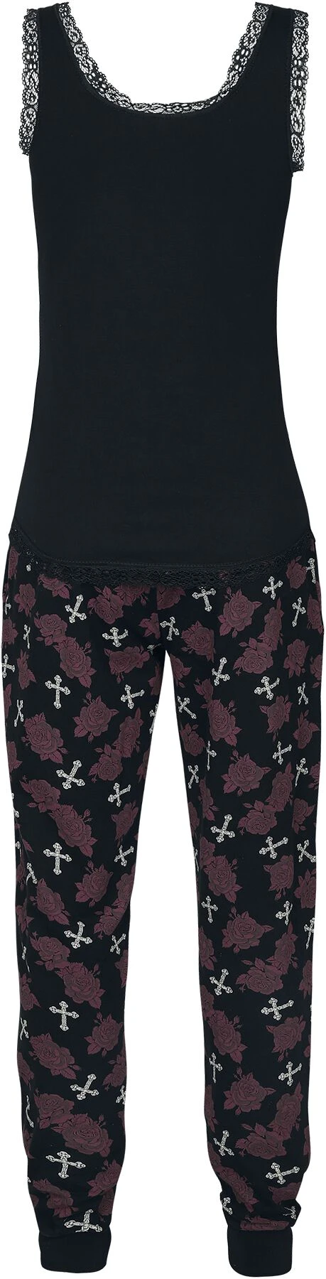 "Pyjamas With Roses And Skull" Pyjama Black By Rock Rebel By EMP - Image 2