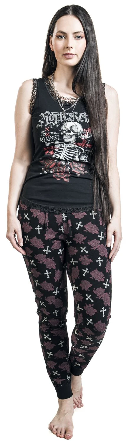 "Pyjamas With Roses And Skull" Pyjama Black By Rock Rebel By EMP - Image 6