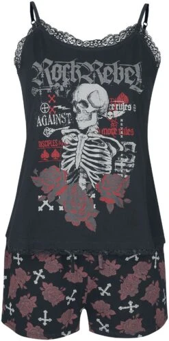 "Pyjamas With Roses And Skull" Pyjama Black By Rock Rebel By EMP