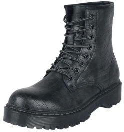 "Lace-up Boots With Crocodile Skin Pattern" Boot Black By Black Premium By EMP