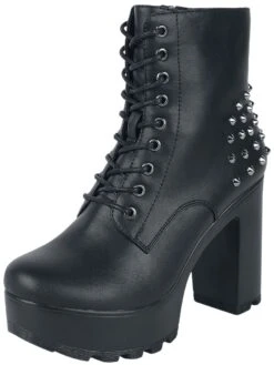 "Platform Lace-up Ankle Boots With Rivets" High Heel Black By Gothicana By EMP