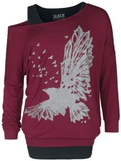 "Double-layer Long-sleeved Top With Raven Print" Long-sleeve Shirt Burgundy By Black Premium By EMP