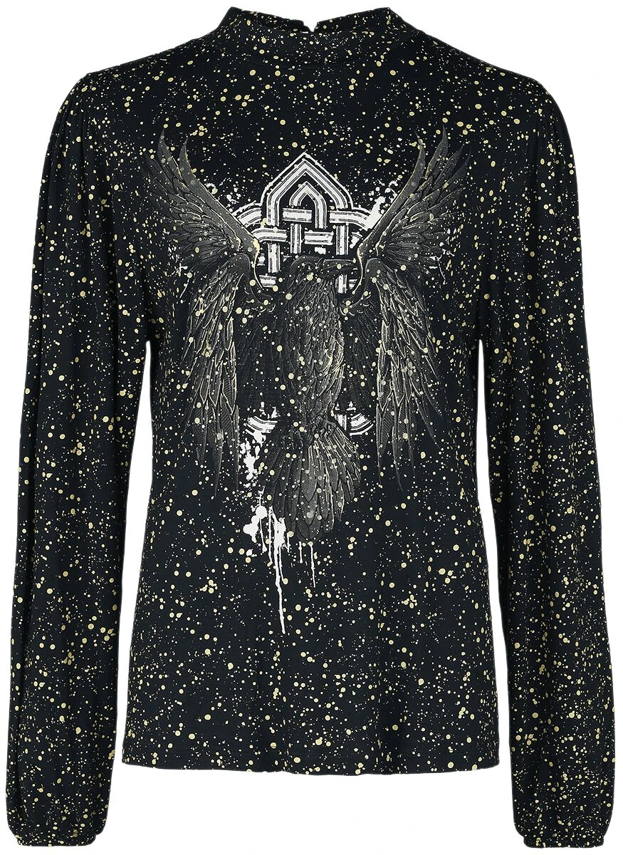 "Long-sleeved Top With Raven Print" Long-sleeve Shirt Black By Black Premium By EMP