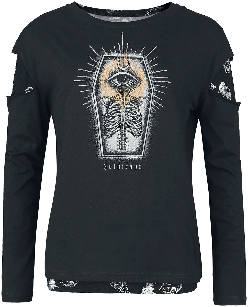 "Double-layer Long-sleeved Shirt" Long-sleeve Shirt Black By Gothicana By EMP