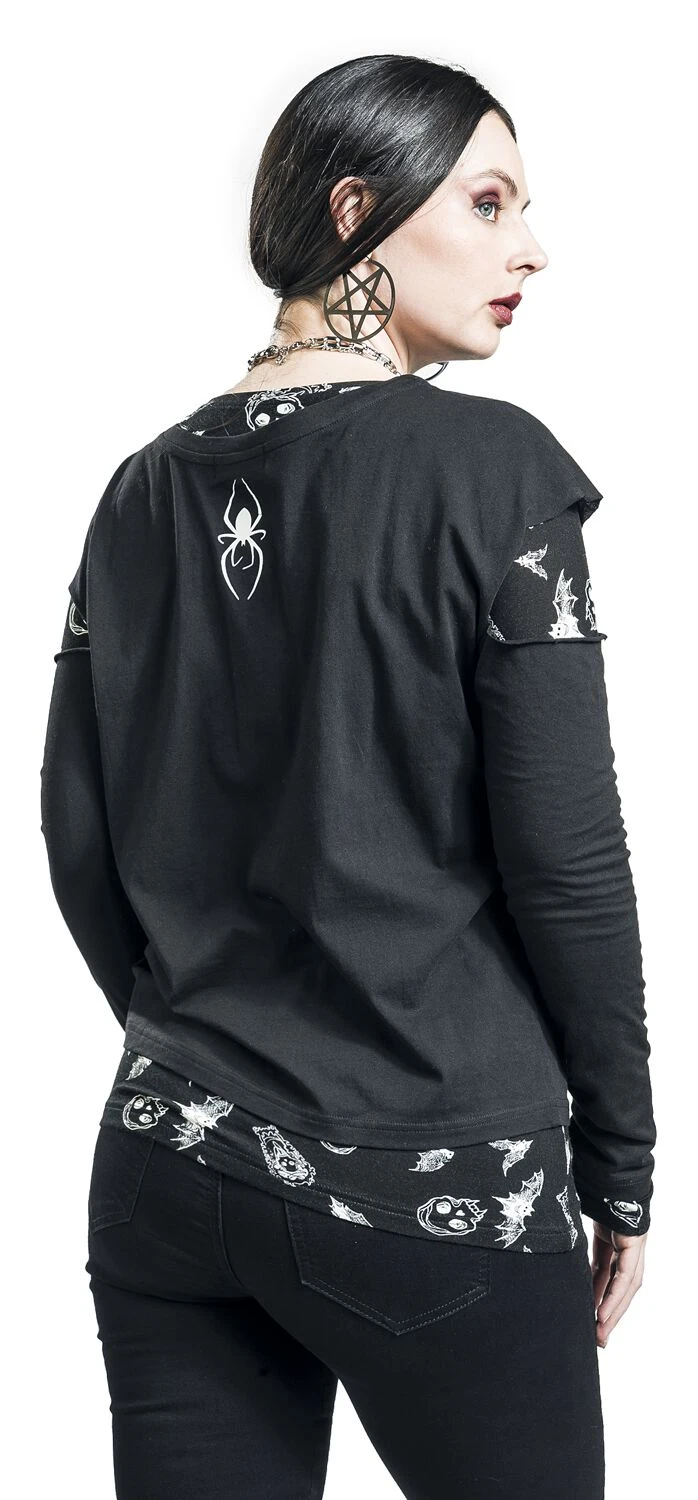 "Double-layer Long-sleeved Shirt" Long-sleeve Shirt Black By Gothicana By EMP - Image 7