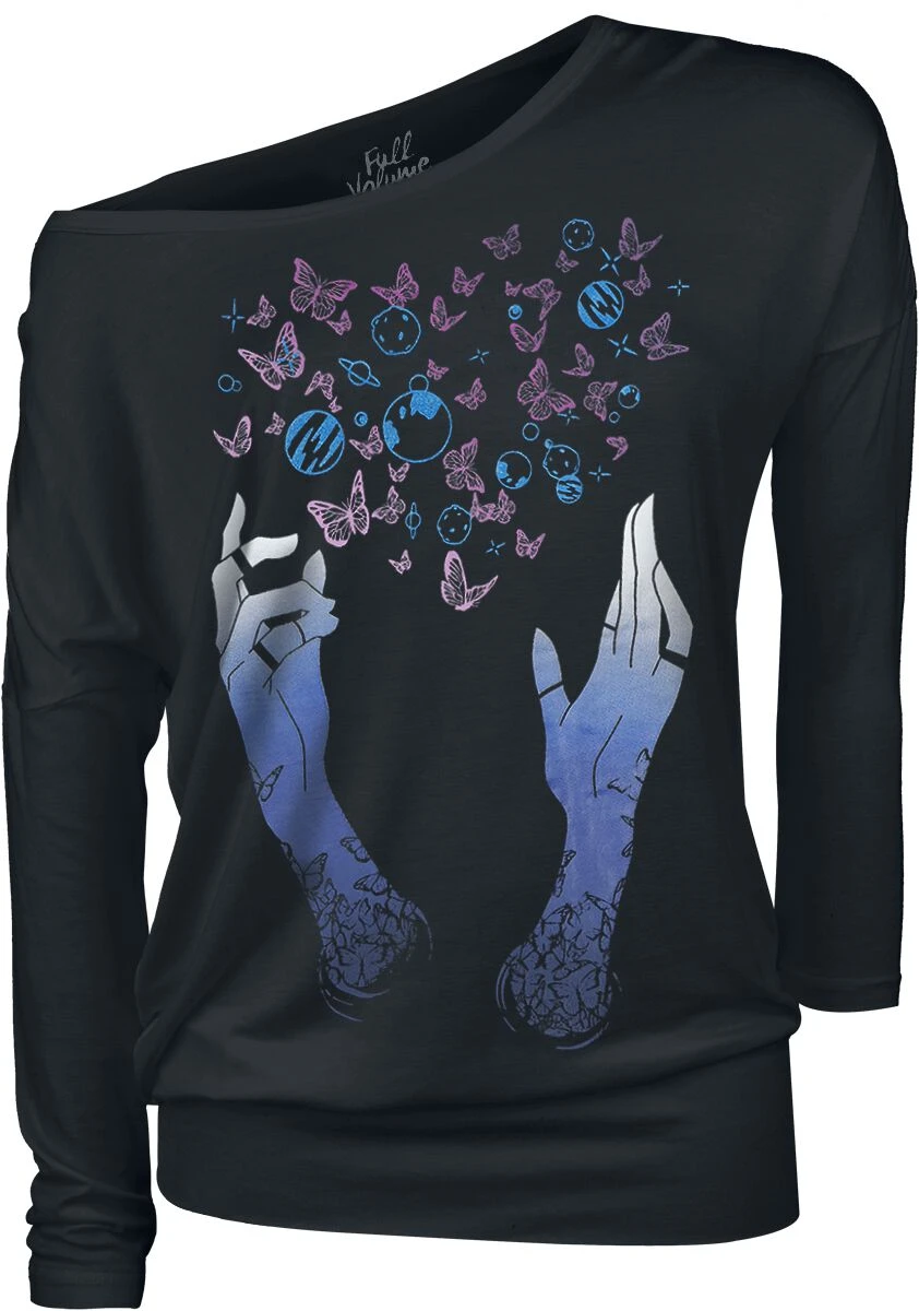 "Long-sleeved Shirt With Playful Print" Long-sleeve Shirt Black By Full Volume By EMP