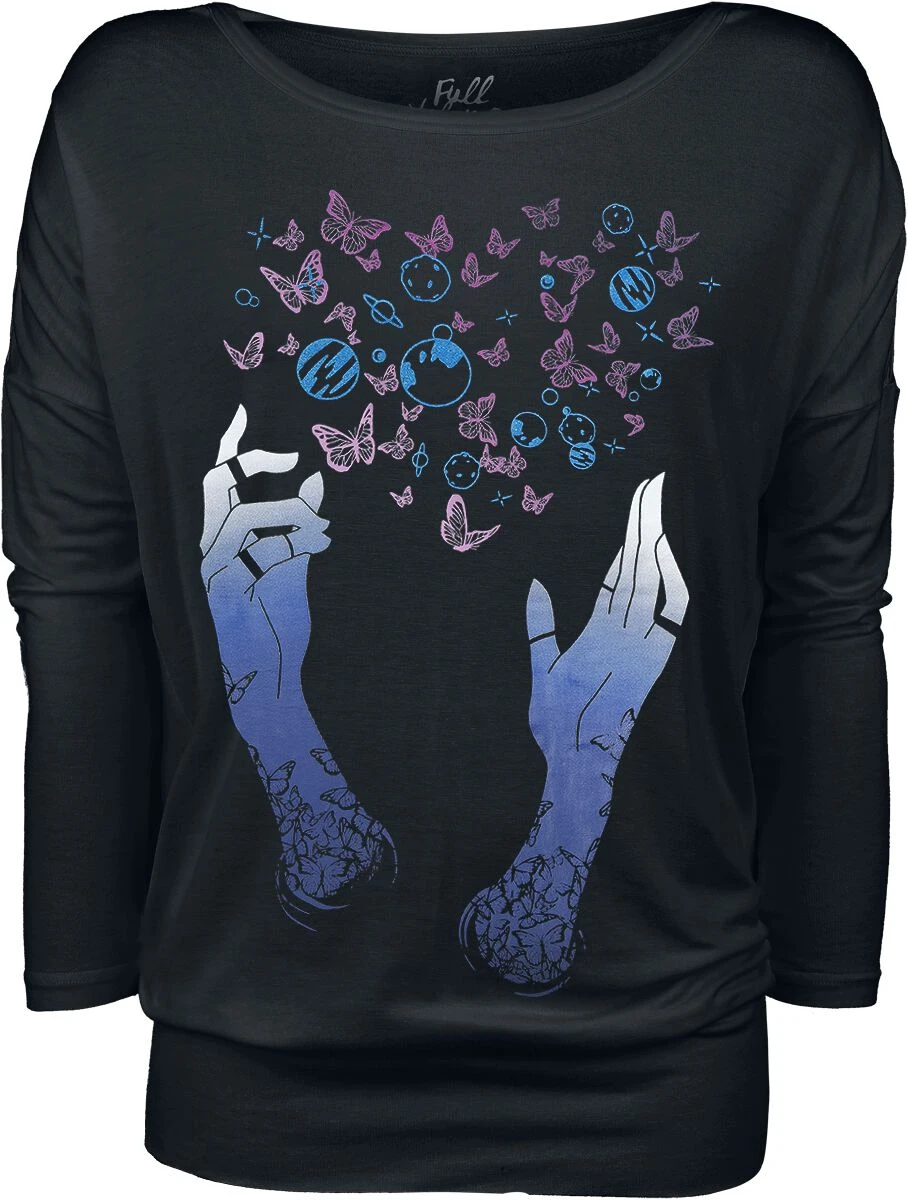 "Long-sleeved Shirt With Playful Print" Long-sleeve Shirt Black By Full Volume By EMP - Image 2