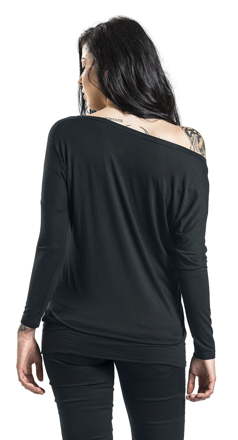 "Long-sleeved Shirt With Playful Print" Long-sleeve Shirt Black By Full Volume By EMP - Image 5
