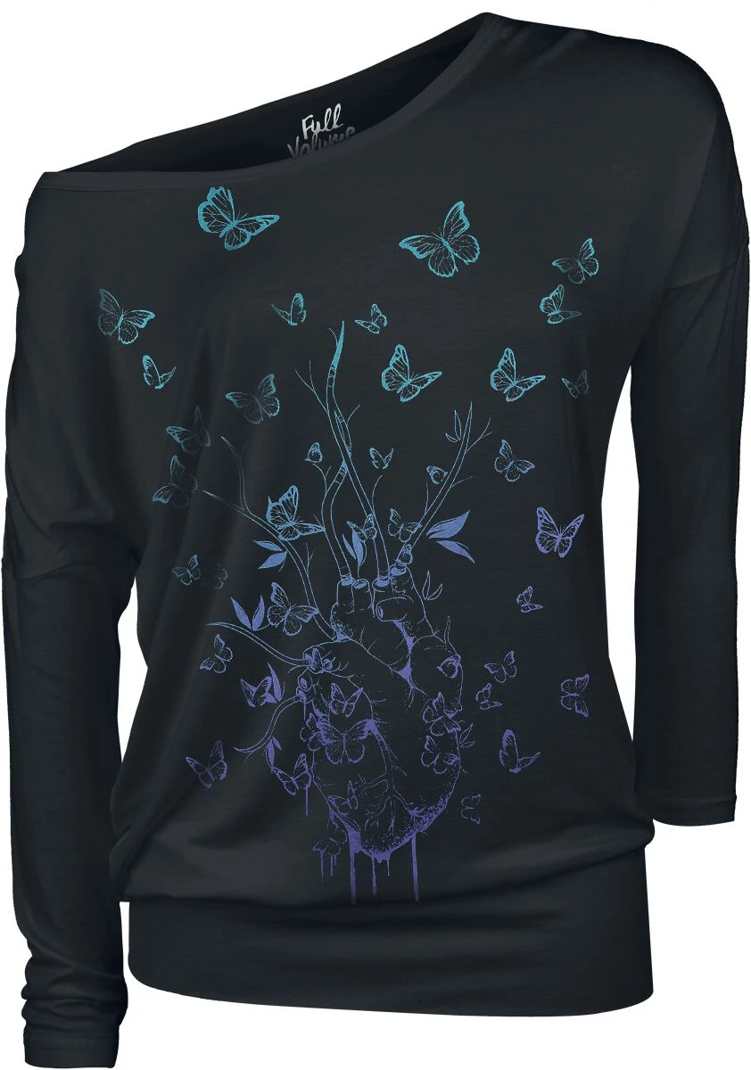 "Long-Sleeve Shirt With Butterfly Print" Long-sleeve Shirt Black By Full Volume By EMP