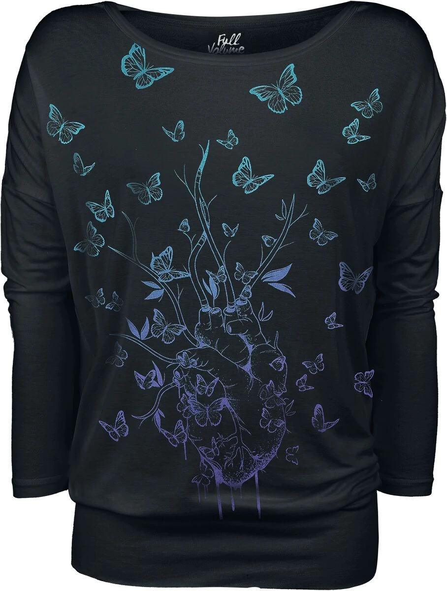 "Long-Sleeve Shirt With Butterfly Print" Long-sleeve Shirt Black By Full Volume By EMP - Image 2