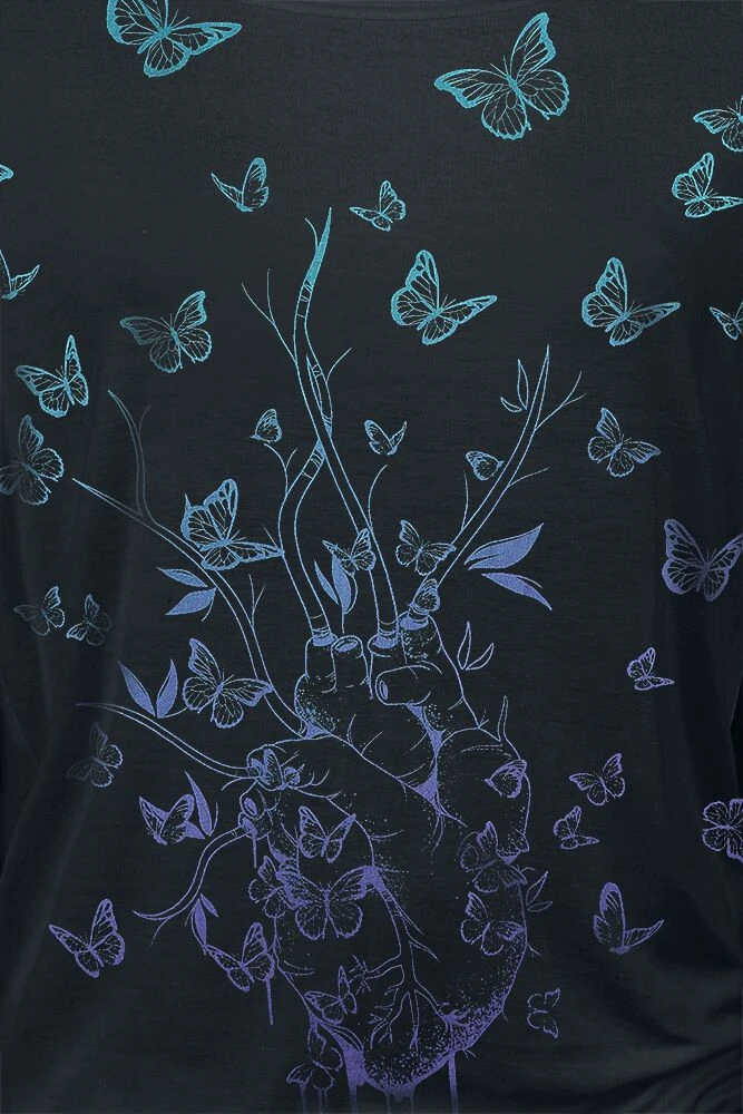 "Long-Sleeve Shirt With Butterfly Print" Long-sleeve Shirt Black By Full Volume By EMP - Image 3