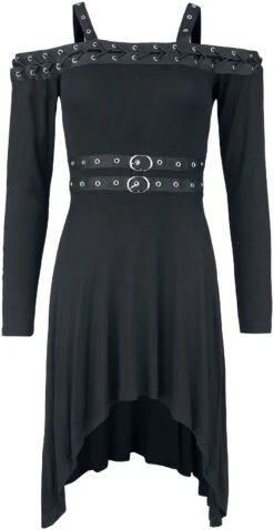 "Dress With Waist Belt" Medium-length Dress Black By Rock Rebel By EMP