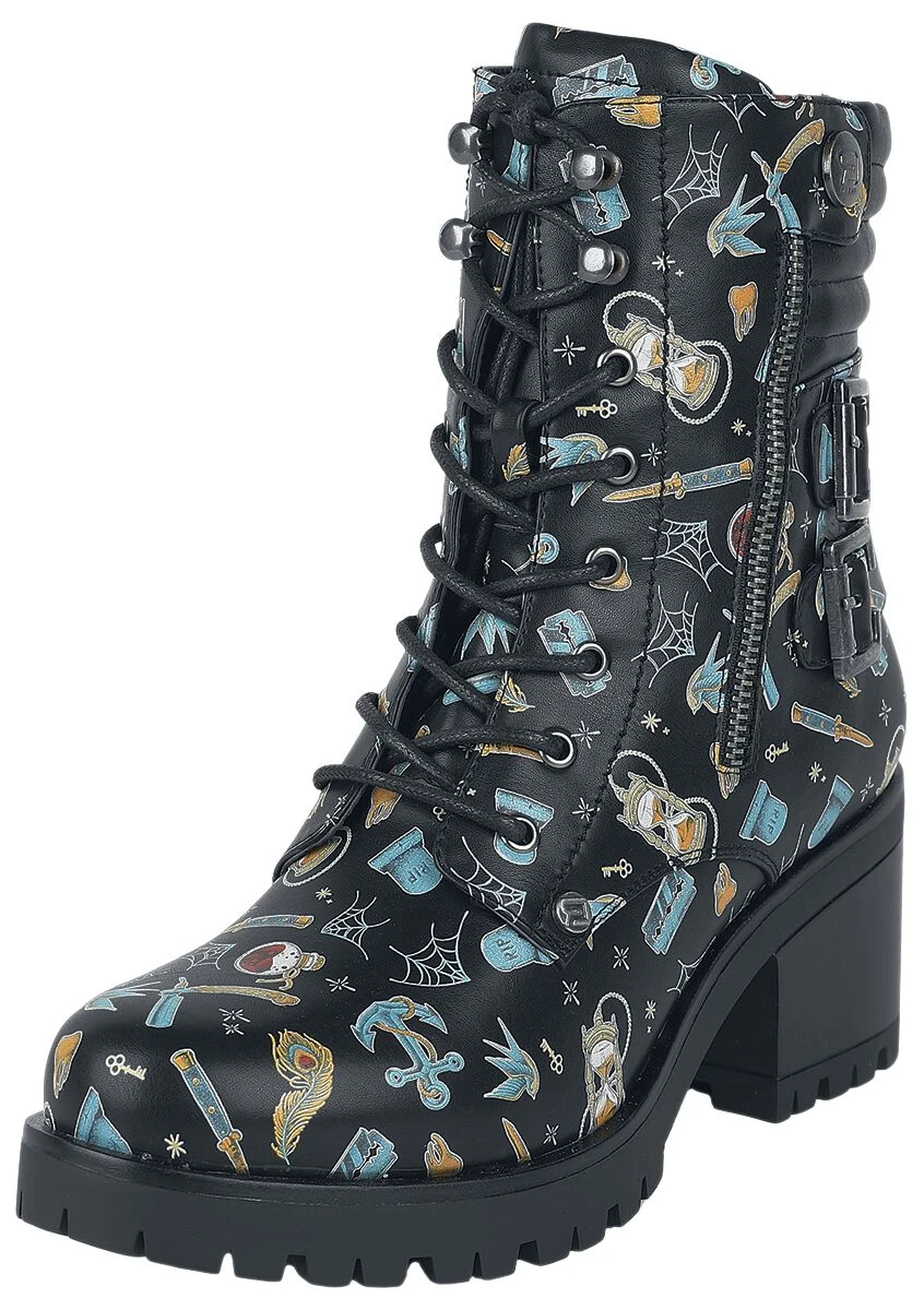 "Lace-up Boots With All-over Print" Boot Black By RED By EMP