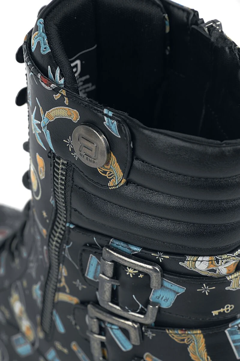 "Lace-up Boots With All-over Print" Boot Black By RED By EMP - Image 7