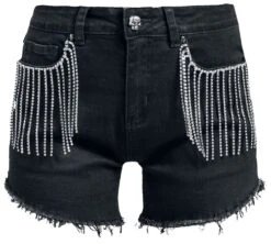 "Black Shorts With Rhinestone Appliqué" Shorts Black By Rock Rebel By EMP