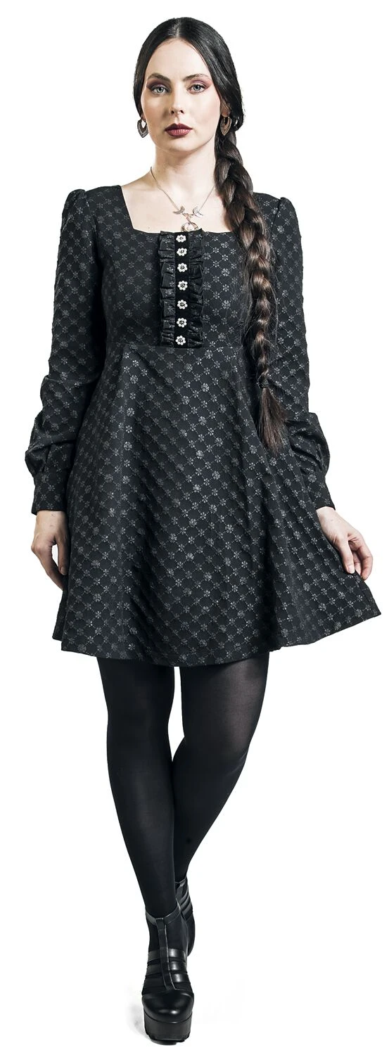 "Short Dress With Floral Border" Short Dress Black By Black Premium By EMP - Image 4