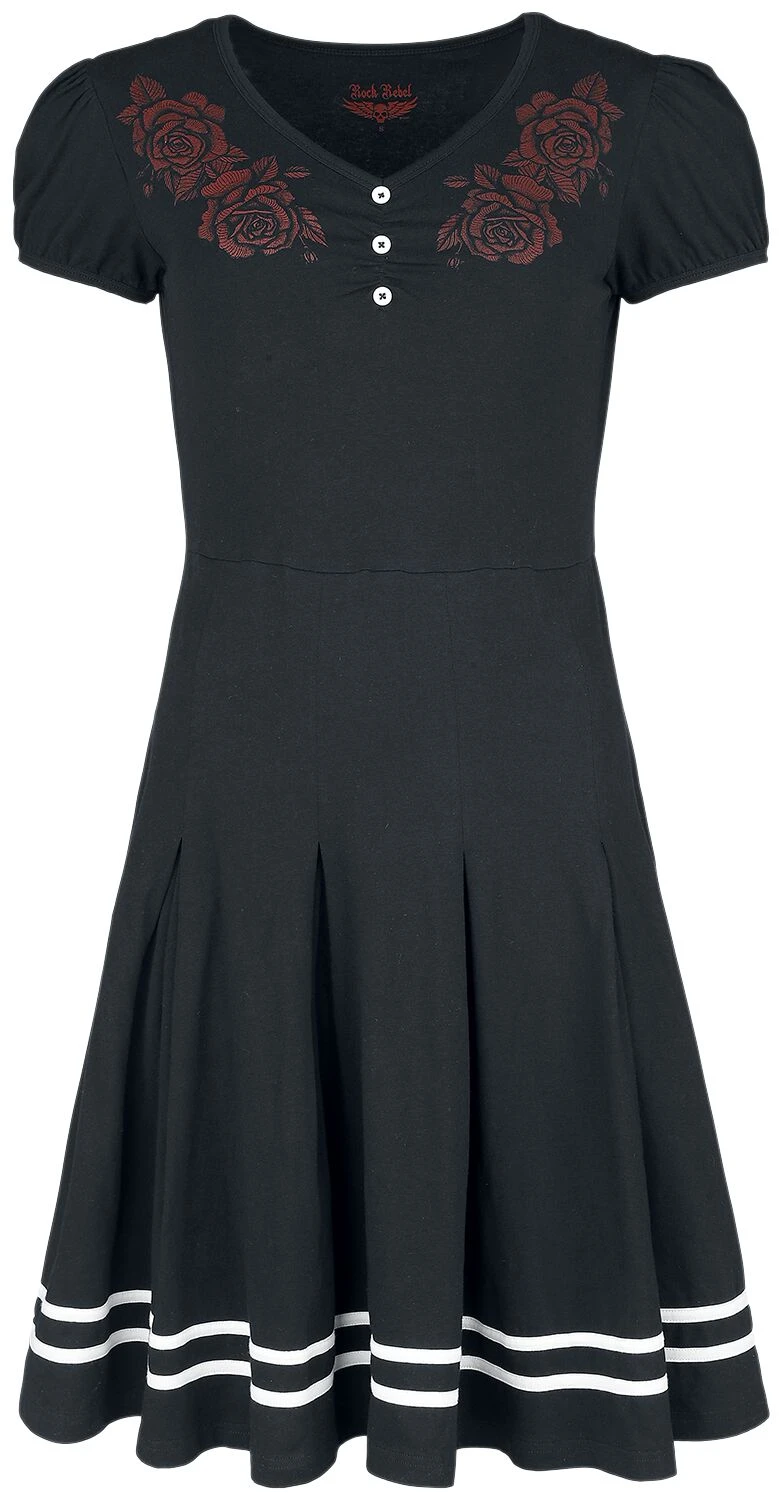 "Old-school Dress With Rose Print" Short Dress Black By Rock Rebel By EMP