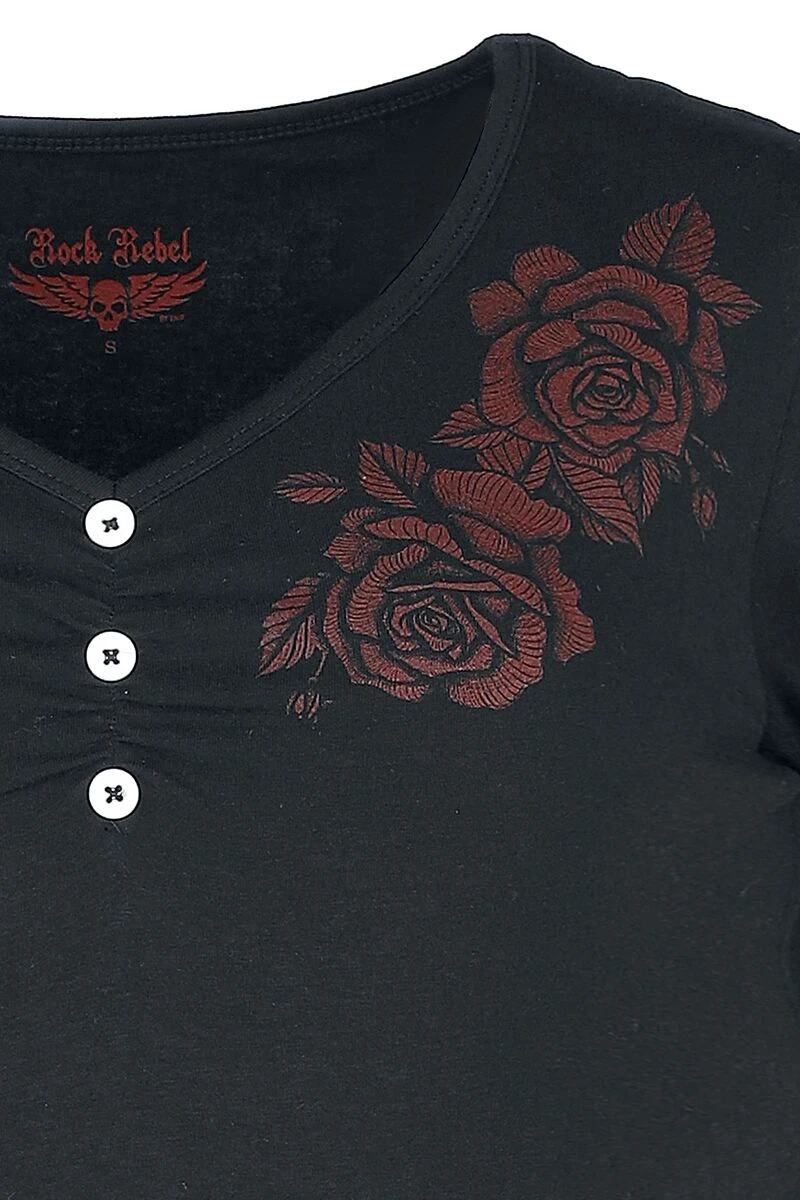 "Old-school Dress With Rose Print" Short Dress Black By Rock Rebel By EMP - Image 3