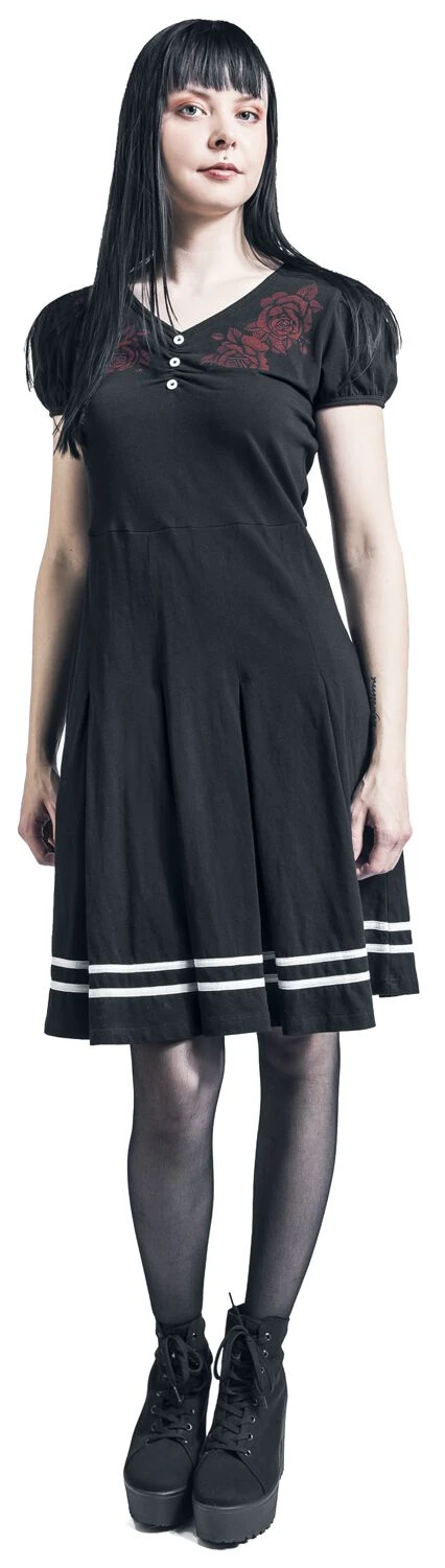 "Old-school Dress With Rose Print" Short Dress Black By Rock Rebel By EMP - Image 4