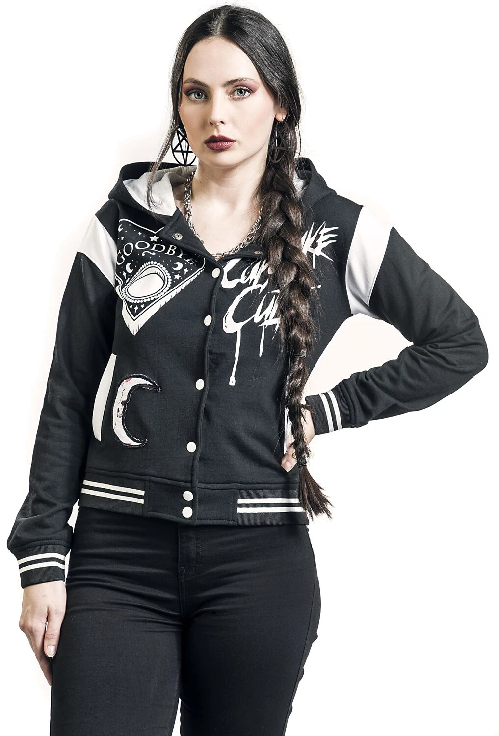 "Under The Moon Varsity" Hooded Zip Black-white By Heartless - Image 6