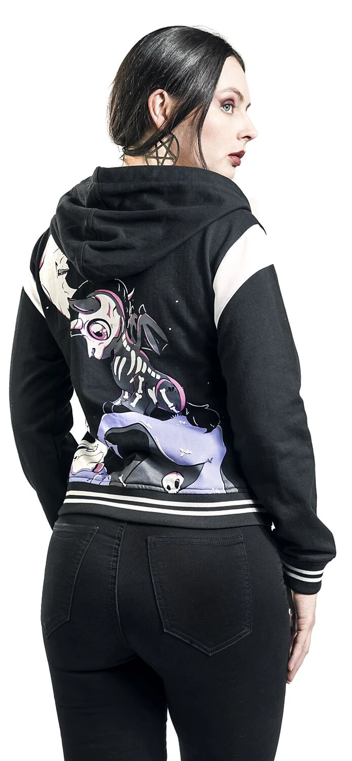 "Under The Moon Varsity" Hooded Zip Black-white By Heartless - Image 7