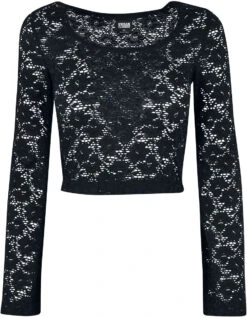 "Ladies’ Cropped Lace Long-sleeved Top" Long-sleeve Shirt Black By Urban Classics