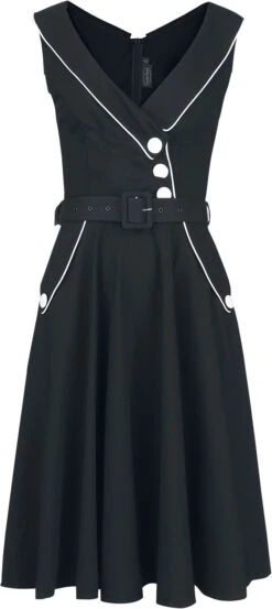 "Asymmetrical Neckline Piping Detail Flare Dress" Medium-length Dress Black-white By Voodoo Vixen