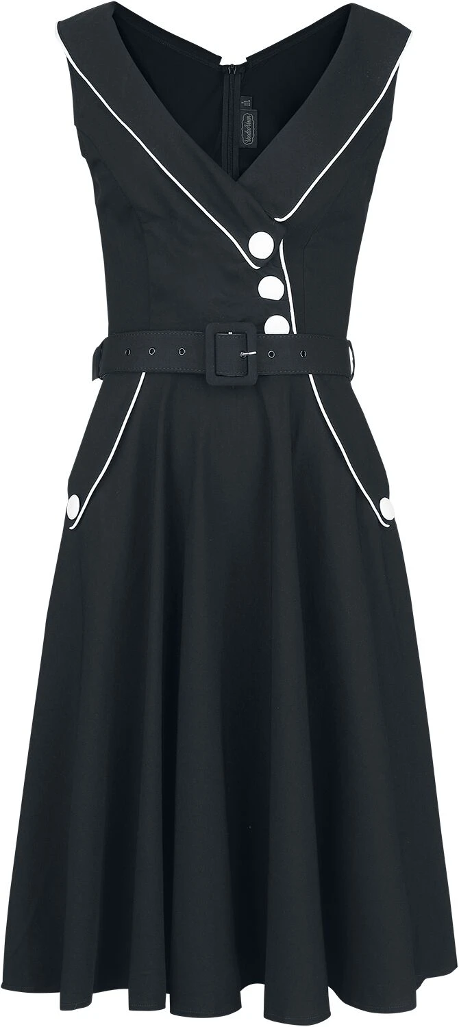 "Asymmetrical Neckline Piping Detail Flare Dress" Medium-length Dress Black-white By Voodoo Vixen